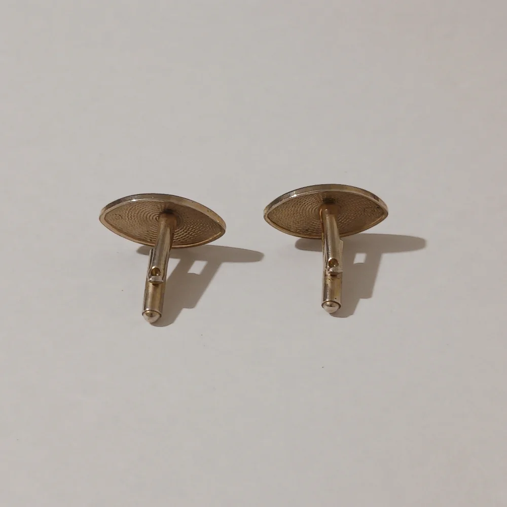 VTG Gold Tone Etched Navette Cufflinks, Atomic Space Age Modernist Diamond-Cut